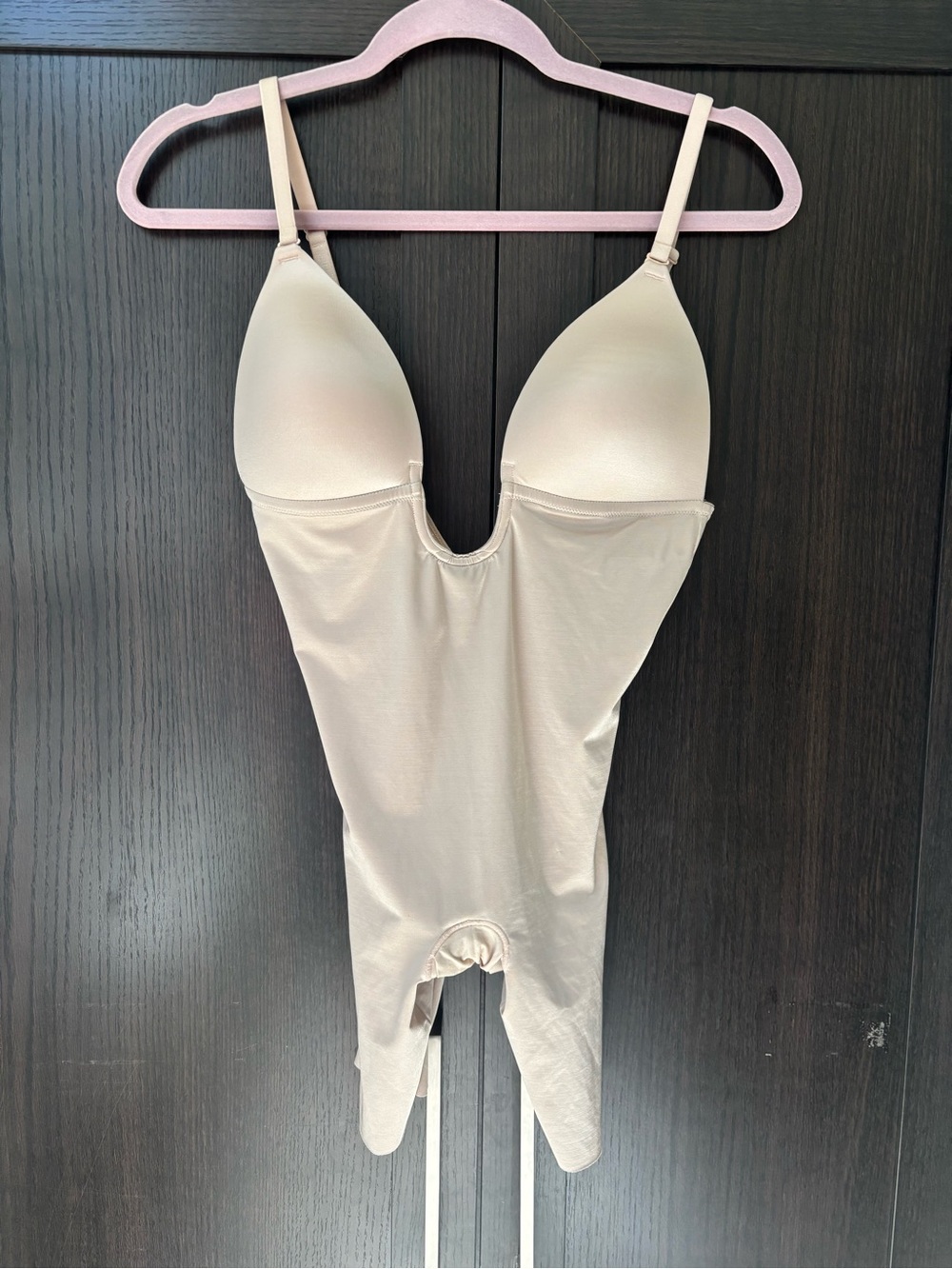 SPANX Plunge Neck Nude Shaping Bodysuit with Built-In Bra